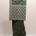 Dark Green Embroidered Silk Saree Heavy Zari Border Floral Paisley Design