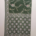 Dark Green Embroidered Silk Saree Heavy Zari Border Floral Paisley Design