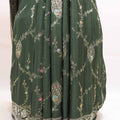 Dark Green Embroidered Silk Saree Heavy Zari Border Floral Paisley Design