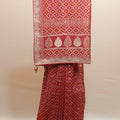 Red Bandhani Printed Saree with Silver Zari Border Traditional Saree