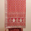 Red Bandhani Printed Saree with Silver Zari Border Traditional Saree