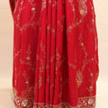 Red Embroidered Ethnic SareeFloral Motifs Heavy Border