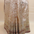 Cream Embroidered Saree with Heavy Zari Border Traditional Motifs Saree