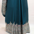 Teal Green Designer Saree with Heavy Silver Zari Embroidery Border