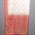 Off White Red Jacquard Silk Saree with Zari Woven Design Rich Border