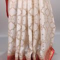 Off White Red Jacquard Silk Saree with Zari Woven Design Rich Border