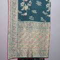 Dark Teal Green Silk Saree with Embroidered Floral Design Rich Border