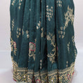 Dark Teal Green Silk Saree with Embroidered Floral Design Rich Border
