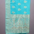 Aqua Blue Silk Saree with Zari Embroidery Designer Border
