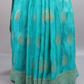 Aqua Blue Silk Saree with Zari Embroidery Designer Border