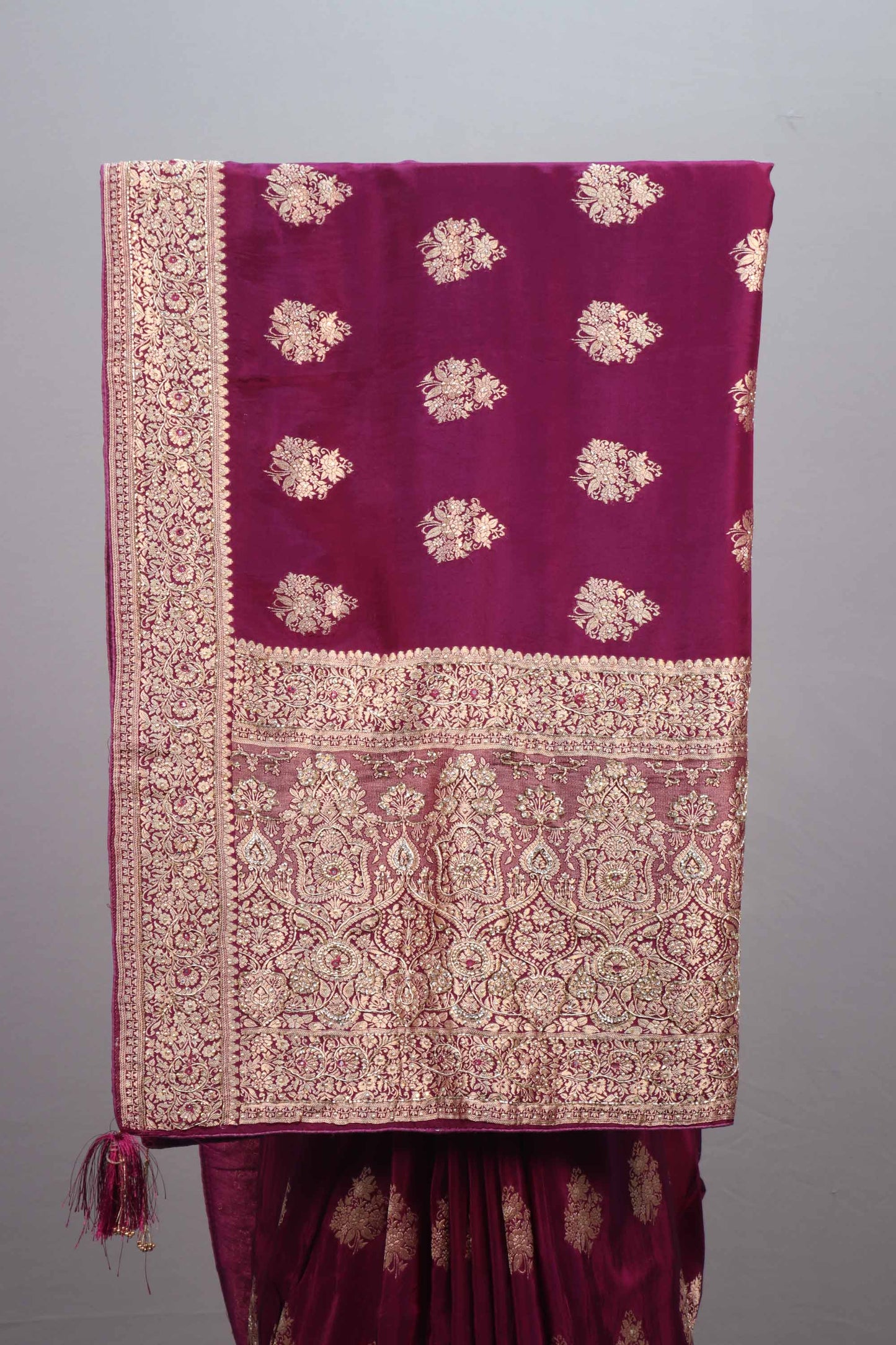 Wine Maroon Silk Saree with Zari Woven Motifs Rich Border