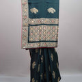Dark Teal Green Silk Saree with Heavy Embroidery Designer Border