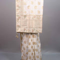 Off-White Silk Saree Gold Paisley Motifs Embroidered Border 