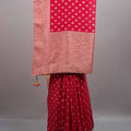 Red Banarasi Silk Saree with Gold Zari Buti Work Rich Woven Border 