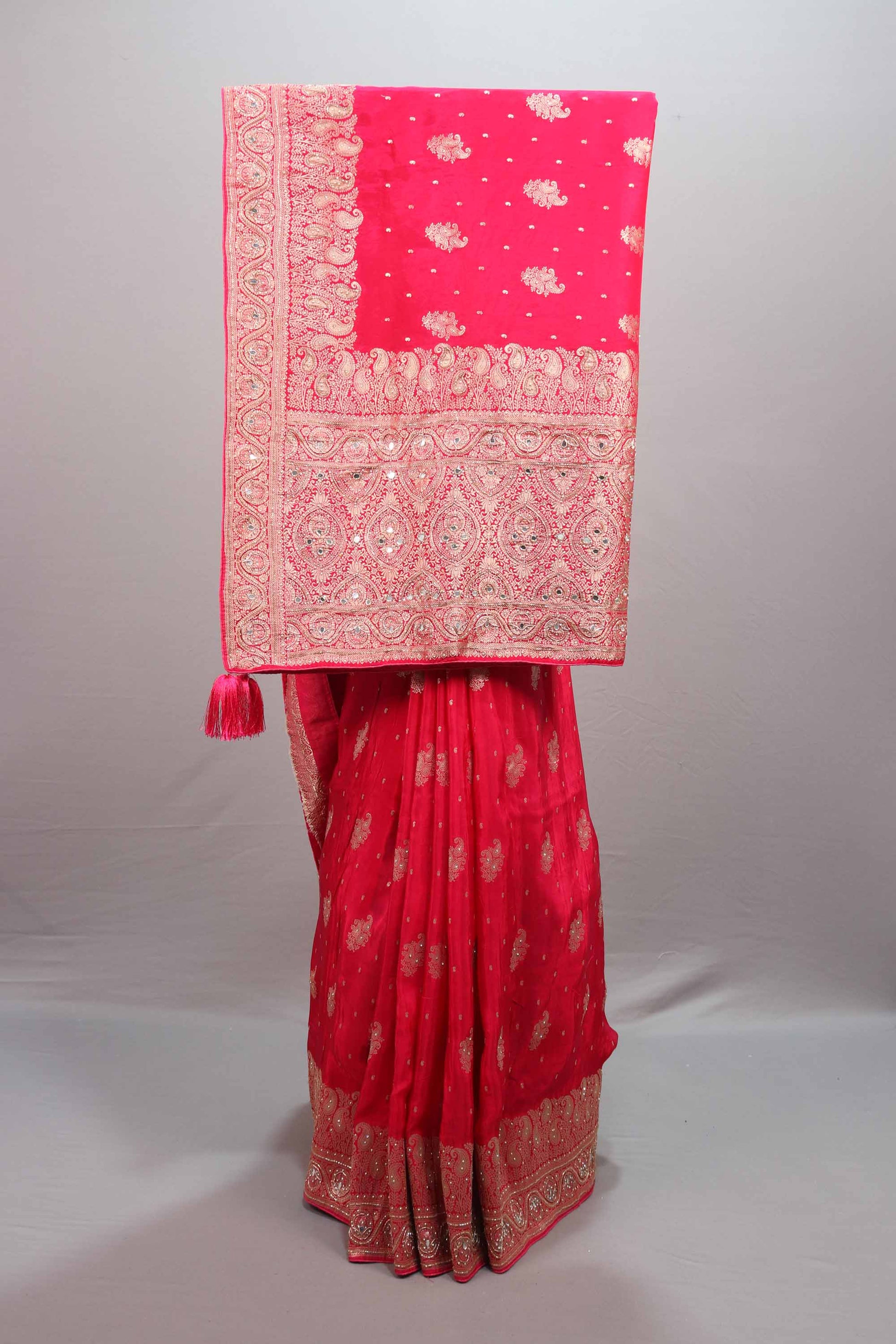 Rani Pink Banarasi Silk Saree Zari Embroidery Heavy Designer Border 