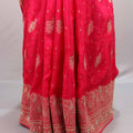 Rani Pink Banarasi Silk Saree Zari Embroidery Heavy Designer Border