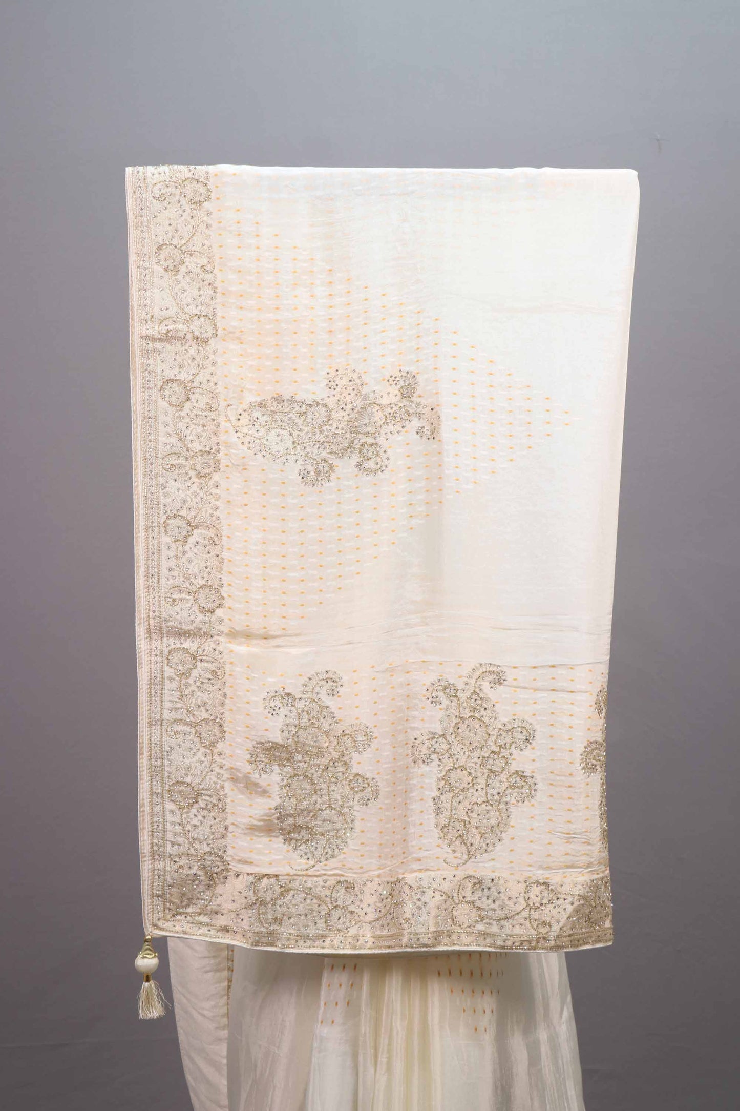 Off-White Organza Silk Saree Zari Embroidery Designer Border