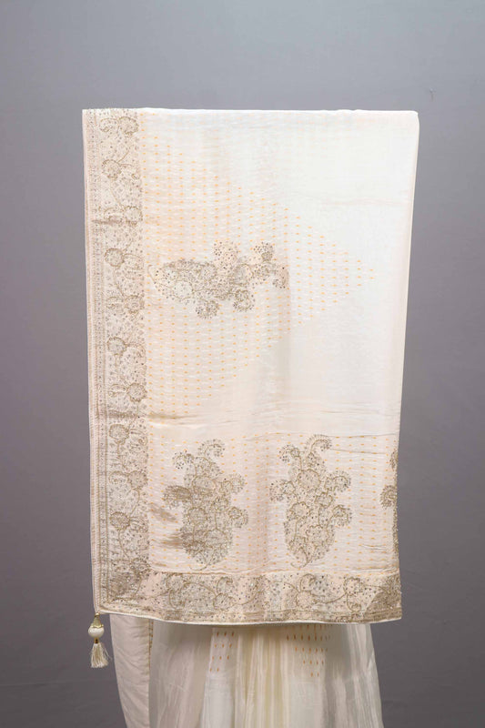 Off-White Organza Silk Saree Zari Embroidery Designer Border