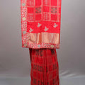 Designer Red Silk Saree Embroidered Checkered Pattern Heavy Zari Border 