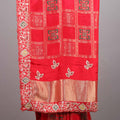 Designer Red Silk Saree Embroidered Checkered Pattern Heavy Zari Border