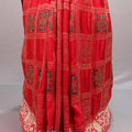 Designer Red Silk Saree Embroidered Checkered Pattern Heavy Zari Border