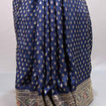 Royal Navy Blue Banarasi Silk Saree Gold Zari Buti Multicolor Woven Border