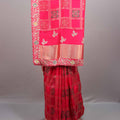 Designer Rani Pink Silk Saree Embroidered Checkered Pattern Heavy Zari Border 