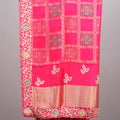 Designer Rani Pink Silk Saree Embroidered Checkered Pattern Heavy Zari Border