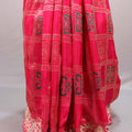 Designer Rani Pink Silk Saree Embroidered Checkered Pattern Heavy Zari Border