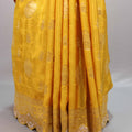 Yellow Banarasi Silk Saree with Zari Work Scalloped Border
