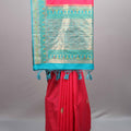 Pink Banarasi Silk Saree Teal Border Rich Zari Weaving Traditional Saree