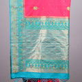 Pink Banarasi Silk Saree Teal Border Rich Zari Weaving Traditional Saree