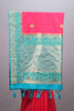 Pink Banarasi Silk Saree Teal Border Rich Zari Weaving Traditional Saree
