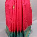 Pink Banarasi Silk Saree Teal Border Rich Zari Weaving Traditional Saree