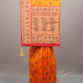 Orange Banarasi Silk Saree Floral Zari Work Woven Border Traditional Saree