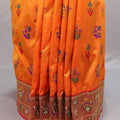 Orange Banarasi Silk Saree Floral Zari Work Woven Border Traditional Saree