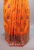 Orange Banarasi Silk Saree Floral Zari Work Woven Border Traditional Saree