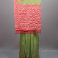 Green Silk Saree with Pink Embroidered Border Designer Pallu