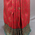 Pink Teal Banarasi Silk Saree with Heavy Zari Work Designer Border