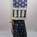 Navy Blue Banarasi Silk Saree Rich Silver Zari Designer Border Tassel Pallu