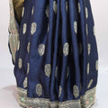 Navy Blue Banarasi Silk Saree Rich Silver Zari Designer Border Tassel Pallu