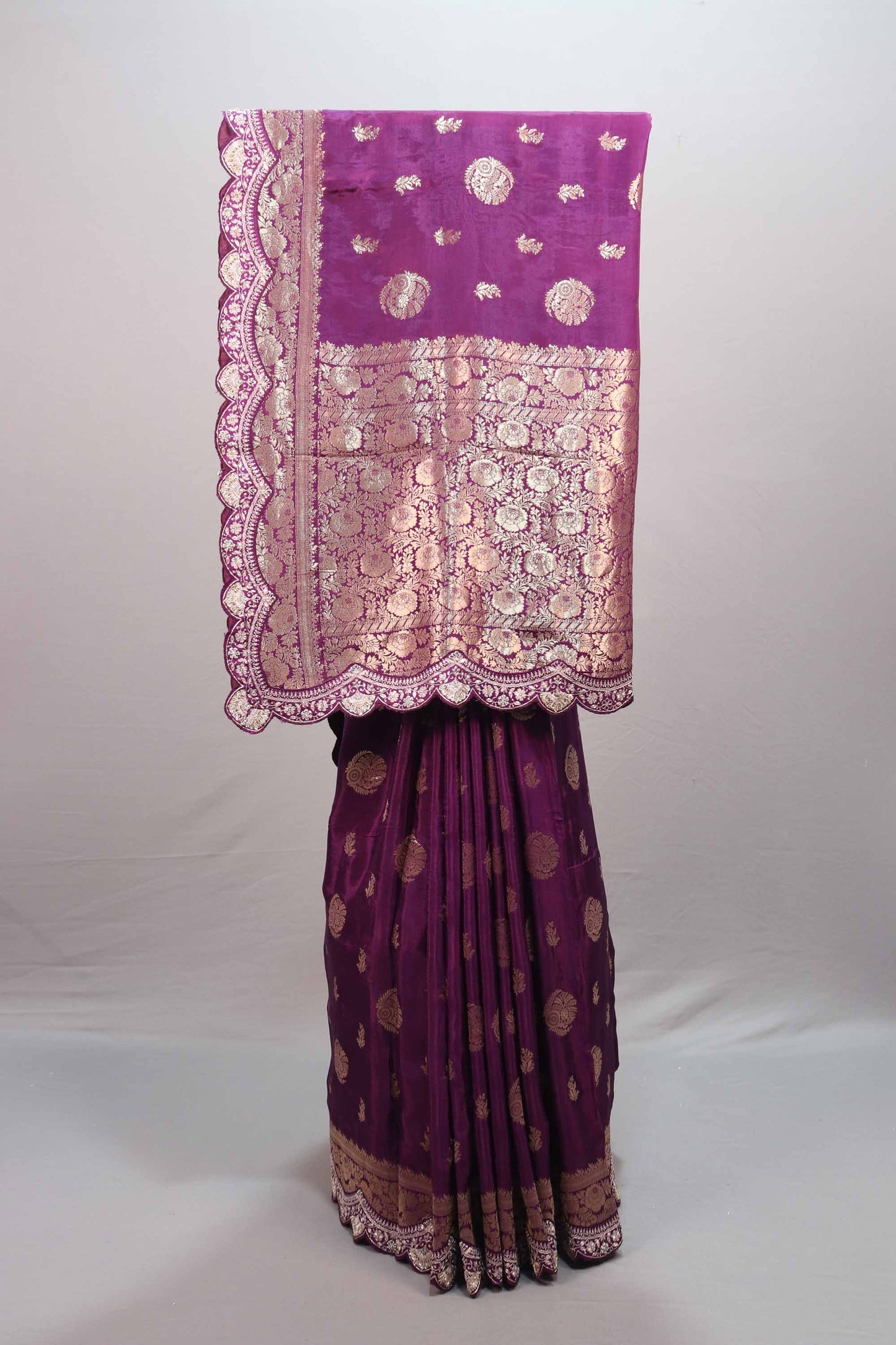 Royal Purple Banarasi Silk Saree Heavy Gold Zari Designer Border Rich Pallu