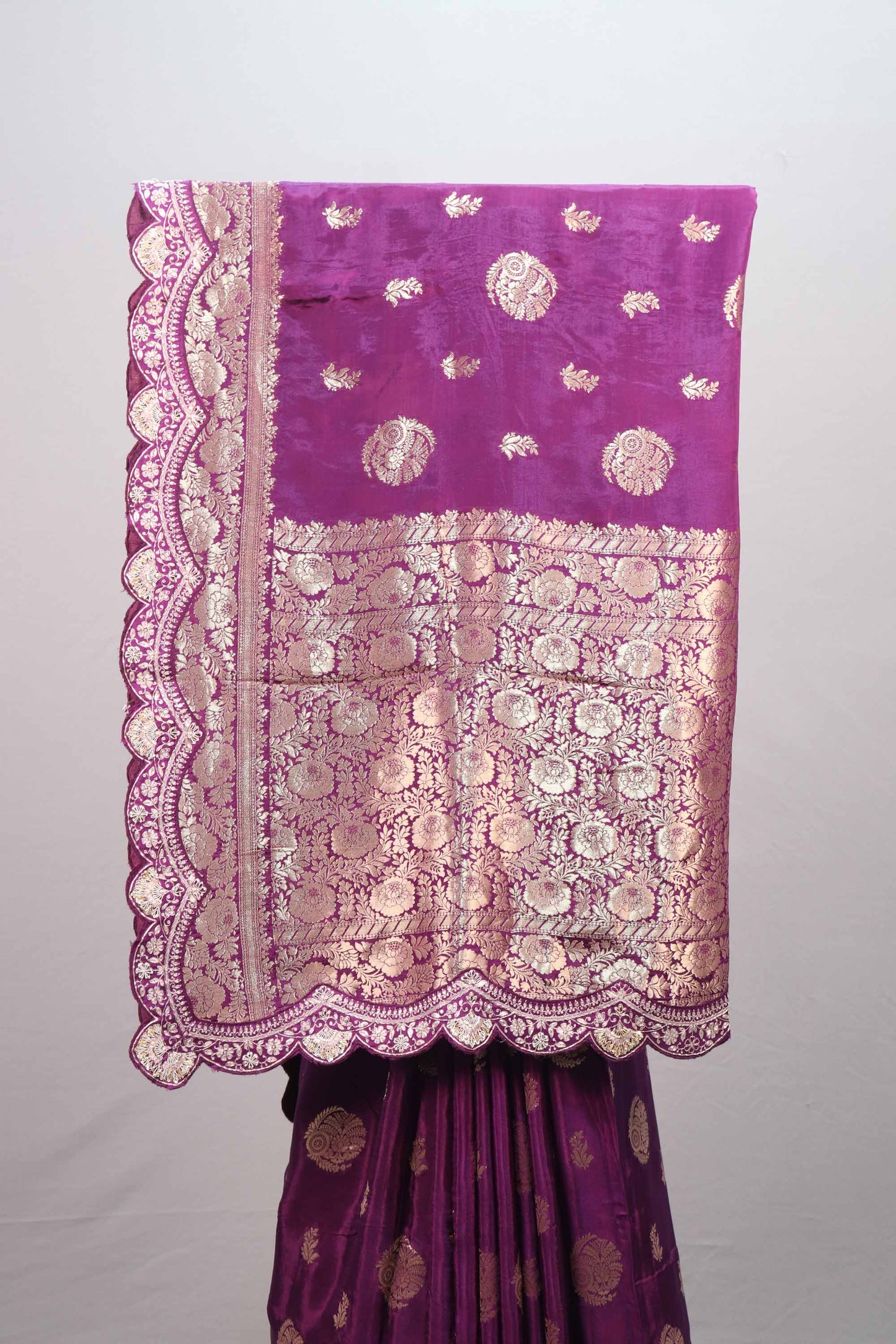 Royal Purple Banarasi Silk Saree Heavy Gold Zari Designer Border Rich Pallu