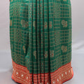 Green Red Banarasi Silk Saree Zari Weaving Pattern Design Designer Border