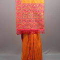 Orange Jacquard Silk Saree Pink Embroidered Border Designer Pallu 