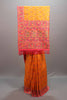 Orange Jacquard Silk Saree Pink Embroidered Border Designer Pallu 