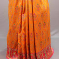 Orange Jacquard Silk Saree Pink Embroidered Border Designer Pallu