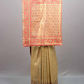  Beige Jacquard Silk Saree Coral Paisley Woven Design Rich Border 