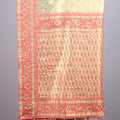 Beige Jacquard Silk Saree Coral Paisley Woven Design Rich Border