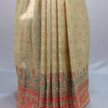 Beige Jacquard Silk Saree Coral Paisley Woven Design Rich Border